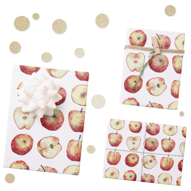 Apple Fruit Watercolor Wrapping Paper Sheet (Apple watercolor pattern gift wrapping paper sheets)
