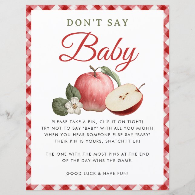 Apple & Gingham Baby Shower Don’t Say Baby Game (Front)