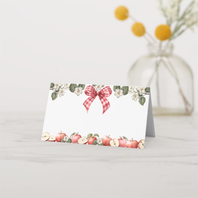 Apple & Gingham Baby Shower Foldable Tent Cards (Front)