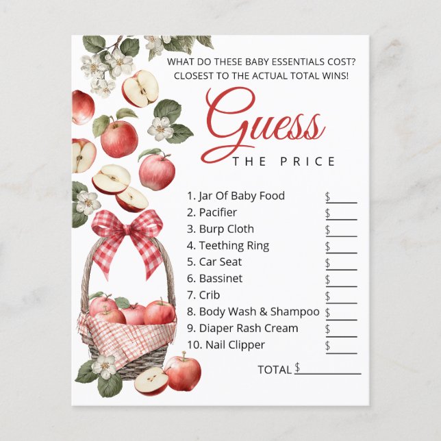 Apple & Gingham Baby Shower Guess the Price Game Flyer (Front)