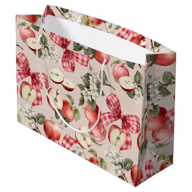 Apple & Gingham Bow Baby Shower Gift Bag (Back Angled)