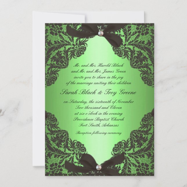 Apple Green and Black Lace wedding invitation (Front)