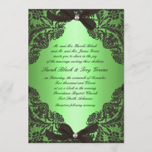 Apple Green and Black Lace wedding invitation