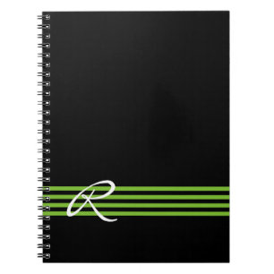 Apple Green and Black Stripes with Monogram Notebook