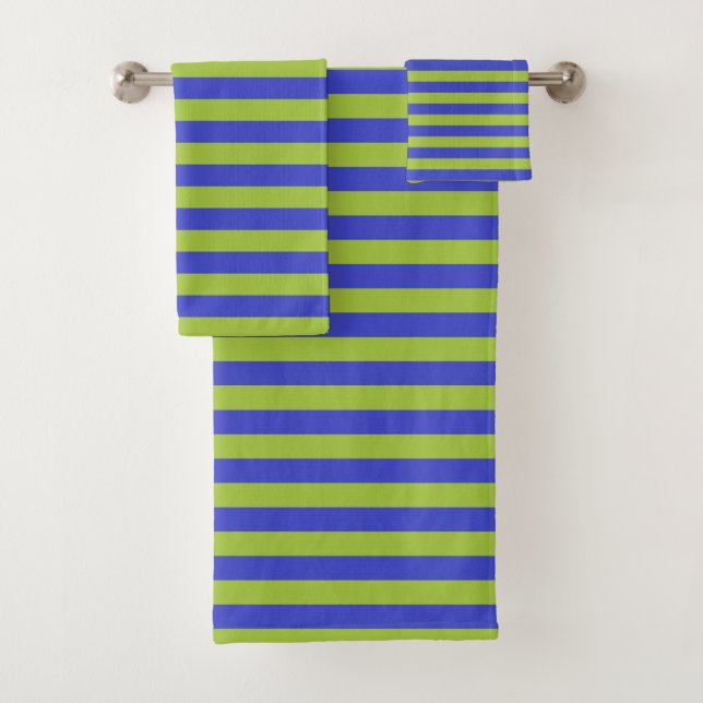 Apple Green and Blue Stripes Bath Towel Set (Insitu)