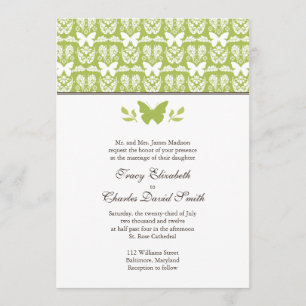 Apple Green and White Butterfly Wedding Invitation