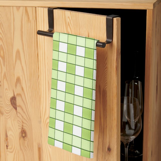 Apple Green and White Checks Kitchen Towel (Thirds Fold)