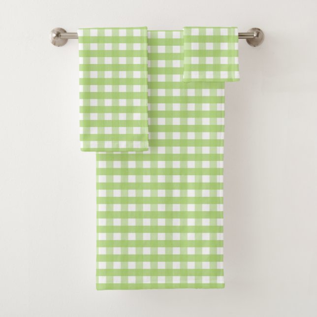 Apple Green and White Gingham Check Bath Towel Set (Insitu)