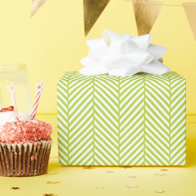 Apple Green and White Herringbone Wrapping Paper (Birthday Party)