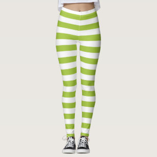 Apple Green and White Stripes Leggings
