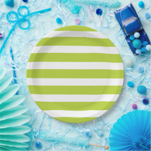 Apple Green and White Stripes Paper Plate