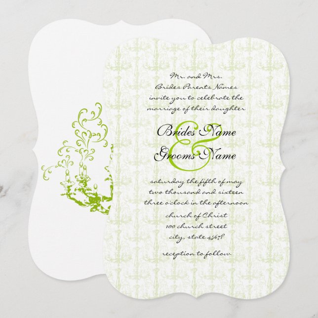 Apple Green Antique Chandelier Wedding Invitation (Front/Back)