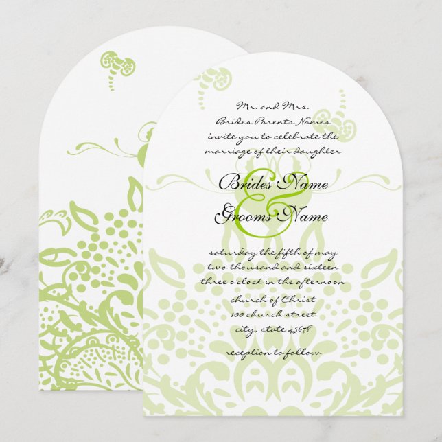 Apple Green Bees and Hearts Wedding Invitation (Front/Back)