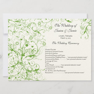 Apple Green Birds Swirl Order of Service Invitation