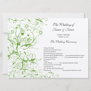 Apple Green Birds Swirl Wedding Order of Service Invitation