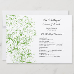 Apple Green Black Birds Swirl Order of Service Invitation