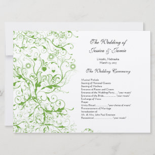 Apple Green Black Birds Swirl Order of Service Invitation
