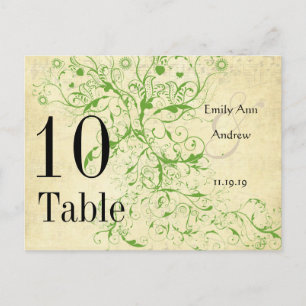 Apple Green & Black Birds Swirl Table Number Postcard