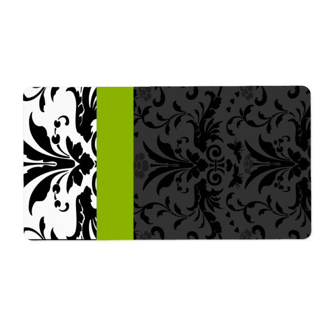 Apple Green & Black Bumble Bee Damask Address (Front)
