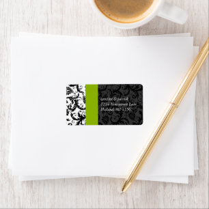 Apple Green & Black Damask  Address Labels -