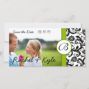 Apple Green Black Damask Save the Date Your Photo