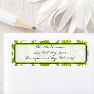 Apple Green & Black Damask Swirl  Address Label