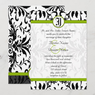 Apple Green & Black Damask Wedding Invitation