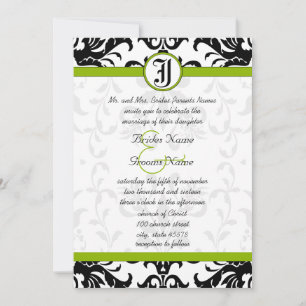Apple Green & Black Damask Wedding Invitation