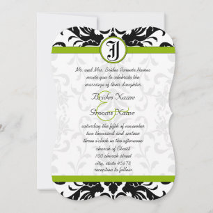 Apple Green & Black Damask Wedding Invitation