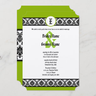 Apple Green & Black Damask Wedding Invitation