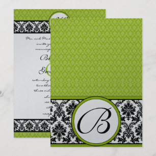 Apple Green & Black Damask Wedding Invitation