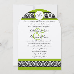 Apple Green & Black Damask Wedding Invitation