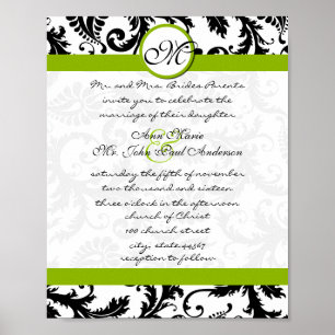 Apple Green Black Damask Wedding Invitation Poster