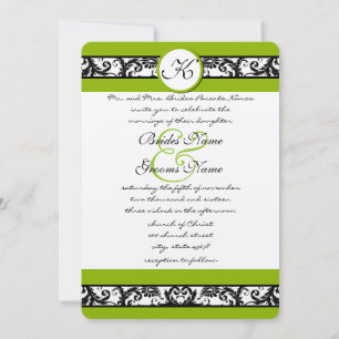 Apple Green Black Damask Wedding Invites Wide Band