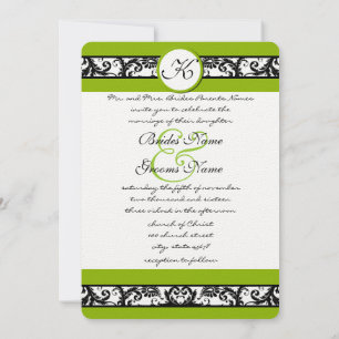 Apple Green Black Damask Wedding Invites Wide Band