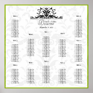 Apple Green Black Damask-you choose border colour Poster