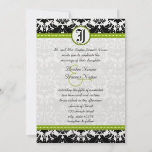Apple Green Black Love Bird Damask Wedding Invite