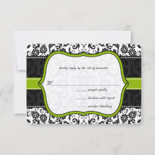 Apple Green Black Vintage Damask Wedding Invite