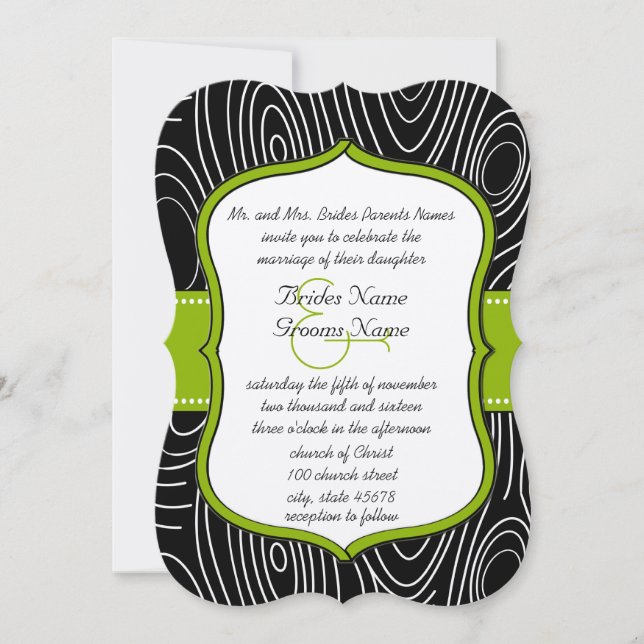Apple Green Black Vintage Wood Grain Wedding Invitation (Front)