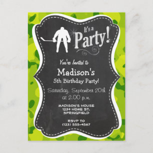 Apple Green Camo; Hockey Invitation Postcard