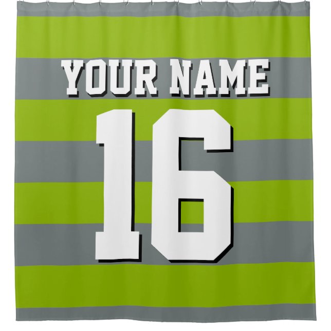 Apple Green Charcoal Sports Jersey Preppy Stripe Shower Curtain (Front)