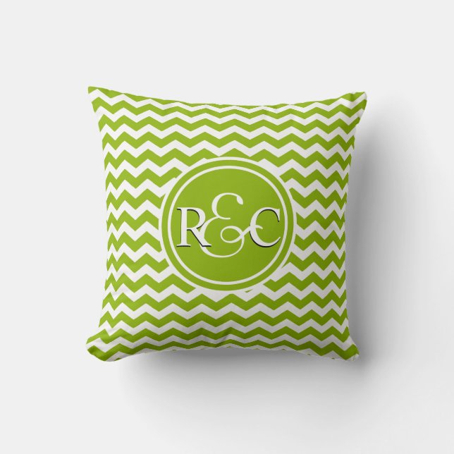 Apple Green Chevron Personalised Initials Monogram Cushion (Front)