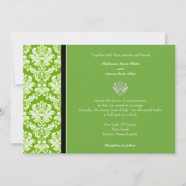 Apple Green Classic Damask Wedding Invitation (Front)