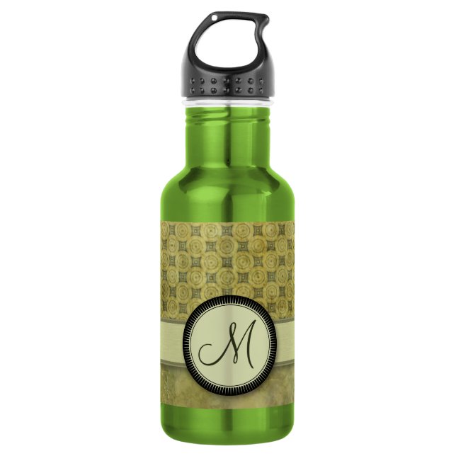 Apple Green Coin Pattern with Monogram 532 Ml Water Bottle (Front)