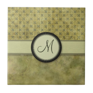 Apple Green Coin Pattern with Monogram Tile