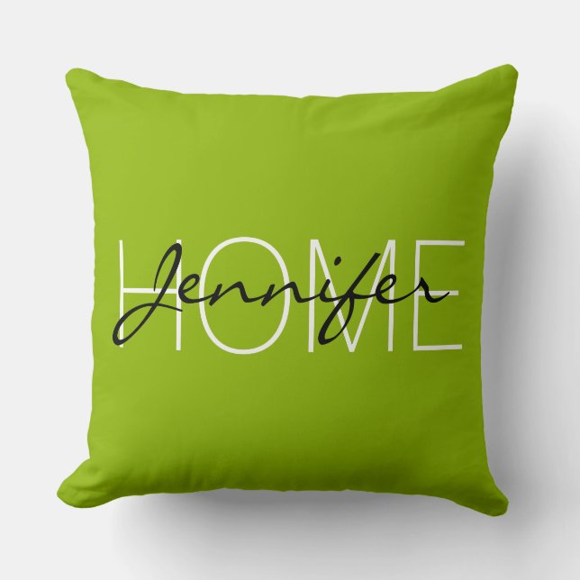 Apple green colour home monogram cushion (Front)