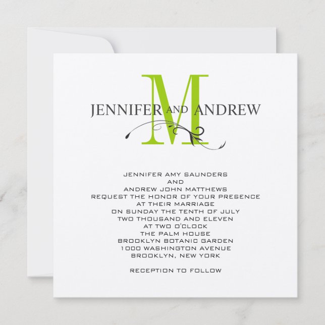 Apple Green Cream Monogram Wedding Invitation (Front)