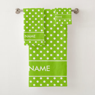 Apple green cute polka dots print personalized bath towel set