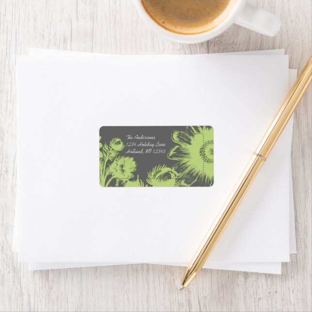 Apple Green Daisy on Charcoal Return Address Label (Insitu)