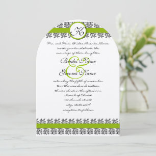 Apple Green Damask Borders Wedding Invitation